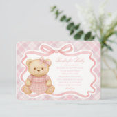Pink Coquette Bow Bear Plaid Books for Baby Card Informatiekaartje (Staand voorkant)