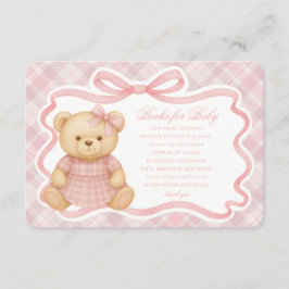 Pink Coquette Bow Bear Plaid Books for Baby Card Informatiekaartje