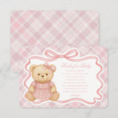 Pink Coquette Bow Bear Plaid Books for Baby Card Informatiekaartje (Voorkant / Achterkant)