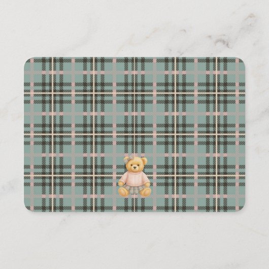 Pink Coquette Bow Bear Plaid Books for Baby Card Informatiekaartje (Achterkant)