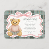 Pink Coquette Bow Bear Plaid Books for Baby Card Informatiekaartje (Voorkant)