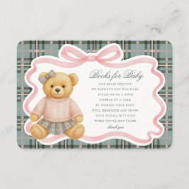 Pink Coquette Bow Bear Plaid Books for Baby Card Informatiekaartje