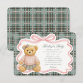 Pink Coquette Bow Bear Plaid Books for Baby Card Informatiekaartje (Voorkant / Achterkant)