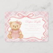 Pink Coquette Bow Bear Plaid Diaper Raffle Card Informatiekaartje (Voorkant)