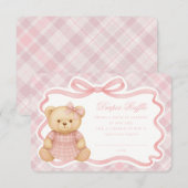 Pink Coquette Bow Bear Plaid Diaper Raffle Card Informatiekaartje (Voorkant / Achterkant)