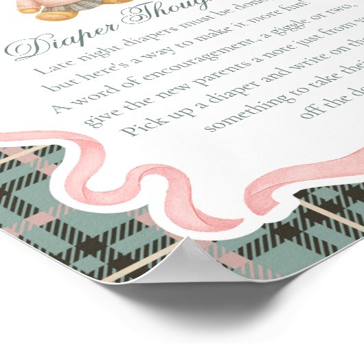 Pink Coquette Bow Bear Plaid Diaper Thoughts Poster (Hoek)