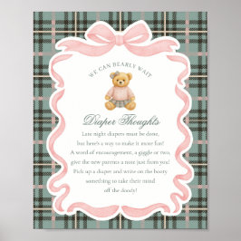 Pink Coquette Bow Bear Plaid Diaper Thoughts Poster
