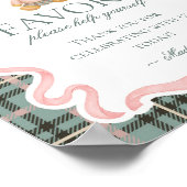 Pink Coquette Bow Bear Plaid Party Favors Sign Poster (Hoek)