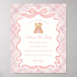 Pink Coquette Bow Bear Shower Advice for Baby Poster