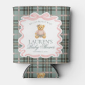 Pink Coquette Bow Bear Tartan Baby Shower Favor Blikjeskoeler (Voorkant)