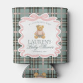 Pink Coquette Bow Bear Tartan Baby Shower Favor Blikjeskoeler (Achterkant)