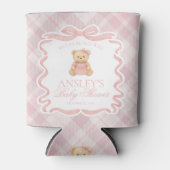 Pink Coquette Bow Bear Tartan Baby Shower Favor Blikjeskoeler (Voorkant)