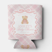 Pink Coquette Bow Bear Tartan Baby Shower Favor Blikjeskoeler (Achterkant)