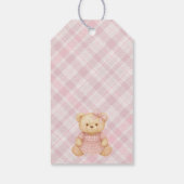 Pink Coquette Bow Bear Tartan Baby Shower Favors Cadeaulabel (Achterkant)