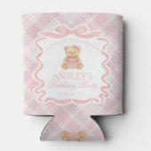 Pink Coquette Bow Bear Tartan Birthday Favor Blikjeskoeler (Achterkant)