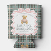 Pink Coquette Bow Bear Tartan Birthday Favor Blikjeskoeler (Achterkant)