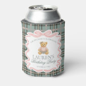 Pink Coquette Bow Bear Tartan Birthday Favor Blikjeskoeler (Blikje Achterkant)