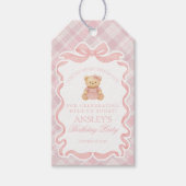 Pink Coquette Bow Bear Tartan Birthday Favors Cadeaulabel (Voorkant)