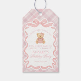 Pink Coquette Bow Bear Tartan Birthday Favors Cadeaulabel