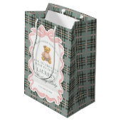 Pink Coquette Bow Bear Tartan Birthday Favors Medium Cadeauzakje (Achterkant Gekanteld)