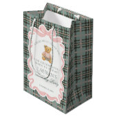 Pink Coquette Bow Bear Tartan Birthday Favors Medium Cadeauzakje (Voorkant Gekanteld)