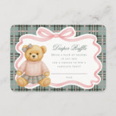 Pink Coquette Bow Bear Tartan Diaper Raffle Card Informatiekaartje (Voorkant)