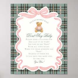 Pink Coquette Bow Bear Tartan Dont Say Baby Game Poster