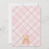 Pink Coquette Bow Bear Tartan Plaid Baby Shower Kaart (Achterkant)