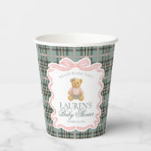 Pink Coquette Bow Bear Tartan Plaid Baby Shower Papieren Bekers (Achterkant)