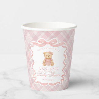 Pink Coquette Bow Bear Tartan Plaid Baby Shower Papieren Bekers