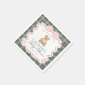 Pink Coquette Bow Bear Tartan Plaid Baby Shower Servet (Hoek)