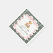 Pink Coquette Bow Bear Tartan Plaid Birthday Servet (Hoek)