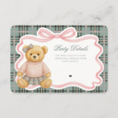 Pink Coquette Bow Bear Tartan Plaid Details Card Informatiekaartje (Voorkant)