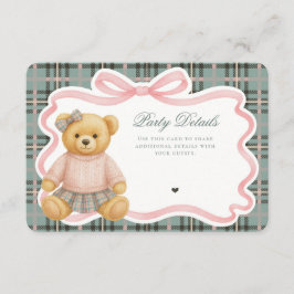 Pink Coquette Bow Bear Tartan Plaid Details Card Informatiekaartje