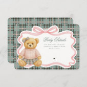 Pink Coquette Bow Bear Tartan Plaid Details Card Informatiekaartje (Voorkant / Achterkant)