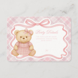 Pink Coquette Bow Bear Tartan Plaid Details Card Informatiekaartje
