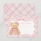 Pink Coquette Bow Bear Tartan Plaid Details Card Informatiekaartje (Voorkant / Achterkant)