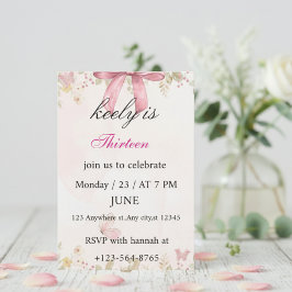 Pink Coquette Bow Birthday Invitation Bedankkaart