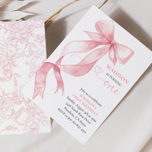 Pink Coquette Bow Birthday Party Kaart