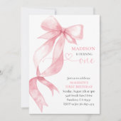 Pink Coquette Bow Birthday Party Kaart (Voorkant)