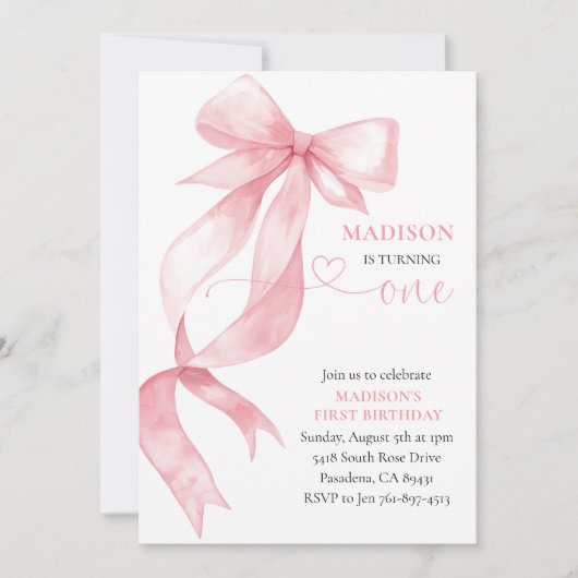 Pink Coquette Bow Birthday Party Kaart (Voorkant)