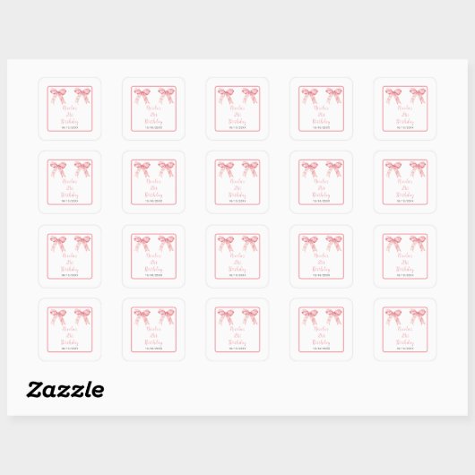 Pink Coquette Bow Birthday Party Vierkante Sticker (Vel)
