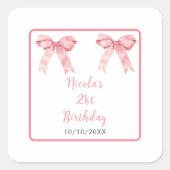 Pink Coquette Bow Birthday Party Vierkante Sticker (Voorkant)