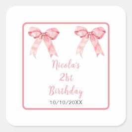 Pink Coquette Bow Birthday Party Vierkante Sticker