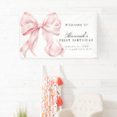 Pink Coquette Bow Birthday Party Welcome Sign Spandoek (Insitu)