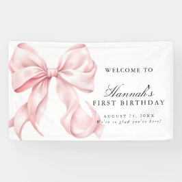 Pink Coquette Bow Birthday Party Welcome Sign Spandoek