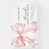 Pink Coquette Bow Birthday Party Welcome Sign Spandoek (Verticaal)