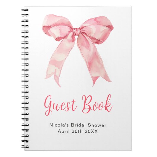 Pink Coquette Bow Bridal Shower Guest Book Notitieboek (Voorkant)