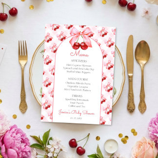 Pink Coquette Bow Cherry Baby Shower Menu