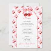 Pink Coquette Bow Cherry Baby Shower Menu (Voorkant)